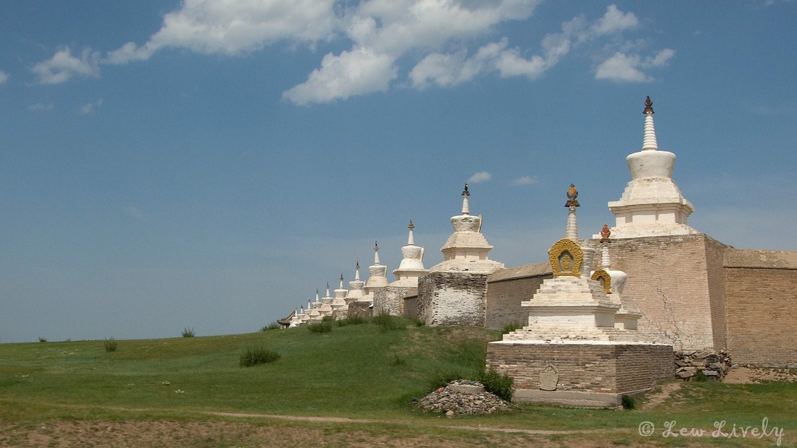 White stupas in a row at Erdene Zuu Monastery Kharkhorin Mongolia