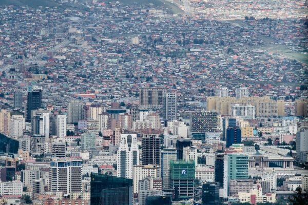 Ulaanbaatar city skyline aerial view with mountains backdrop -- Mongolia visa requirements guide