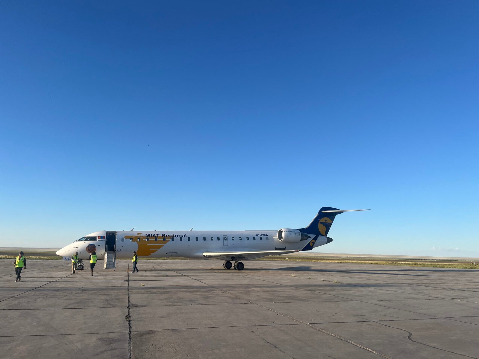 MIAT Mongolia Airlines plane on tarmac at Chinggis Khaan International Airport Ulaanbaatar Mongolia