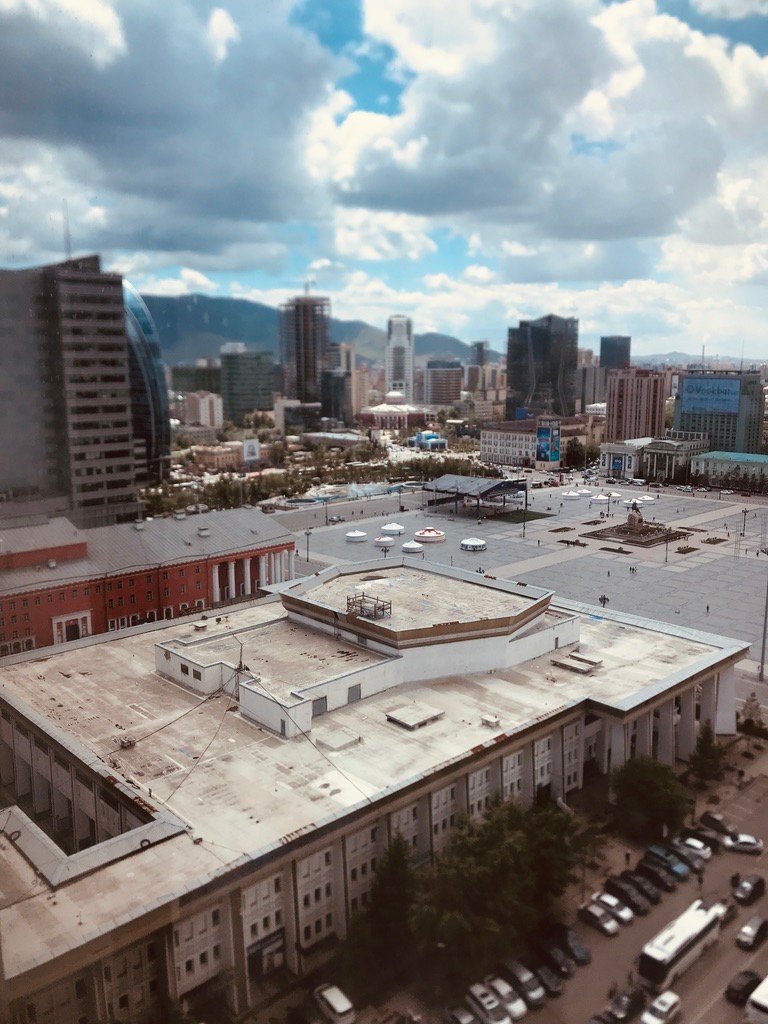 Aerial view of Ulaanbaatar city and Sukhbaatar Square, start of Mongolia 7-day itinerary