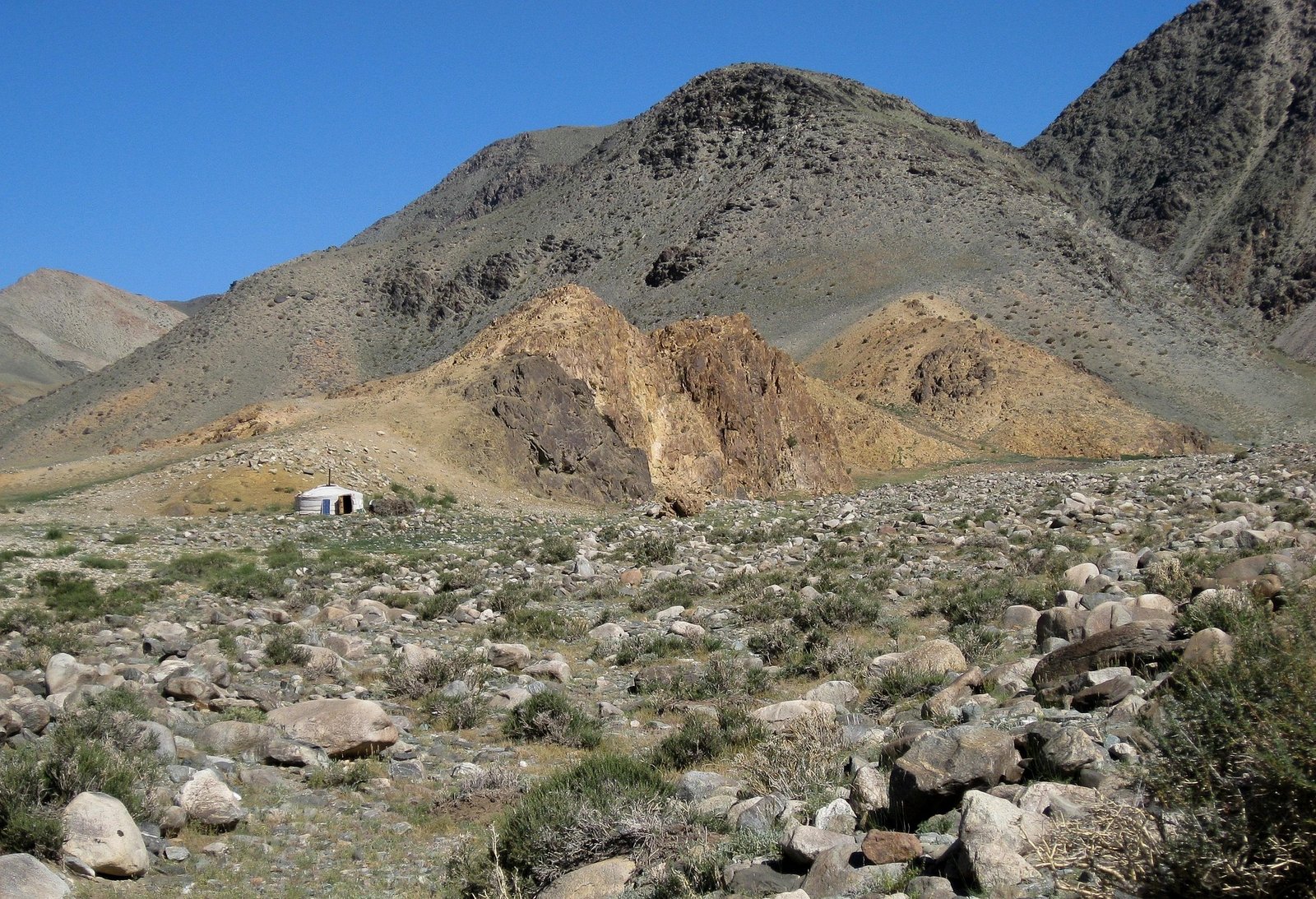 Lone traditional ger in a rocky Altai mountain valley -- why medical evacuation insurance matters for Mongolia travel