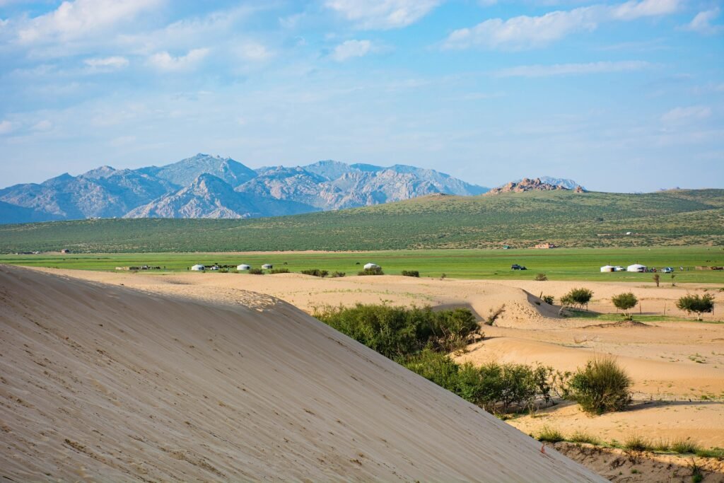 Wind-sculpted sandstone rock in Mongolian landscape — UNESCO Heritage Journey Karakorum Tour