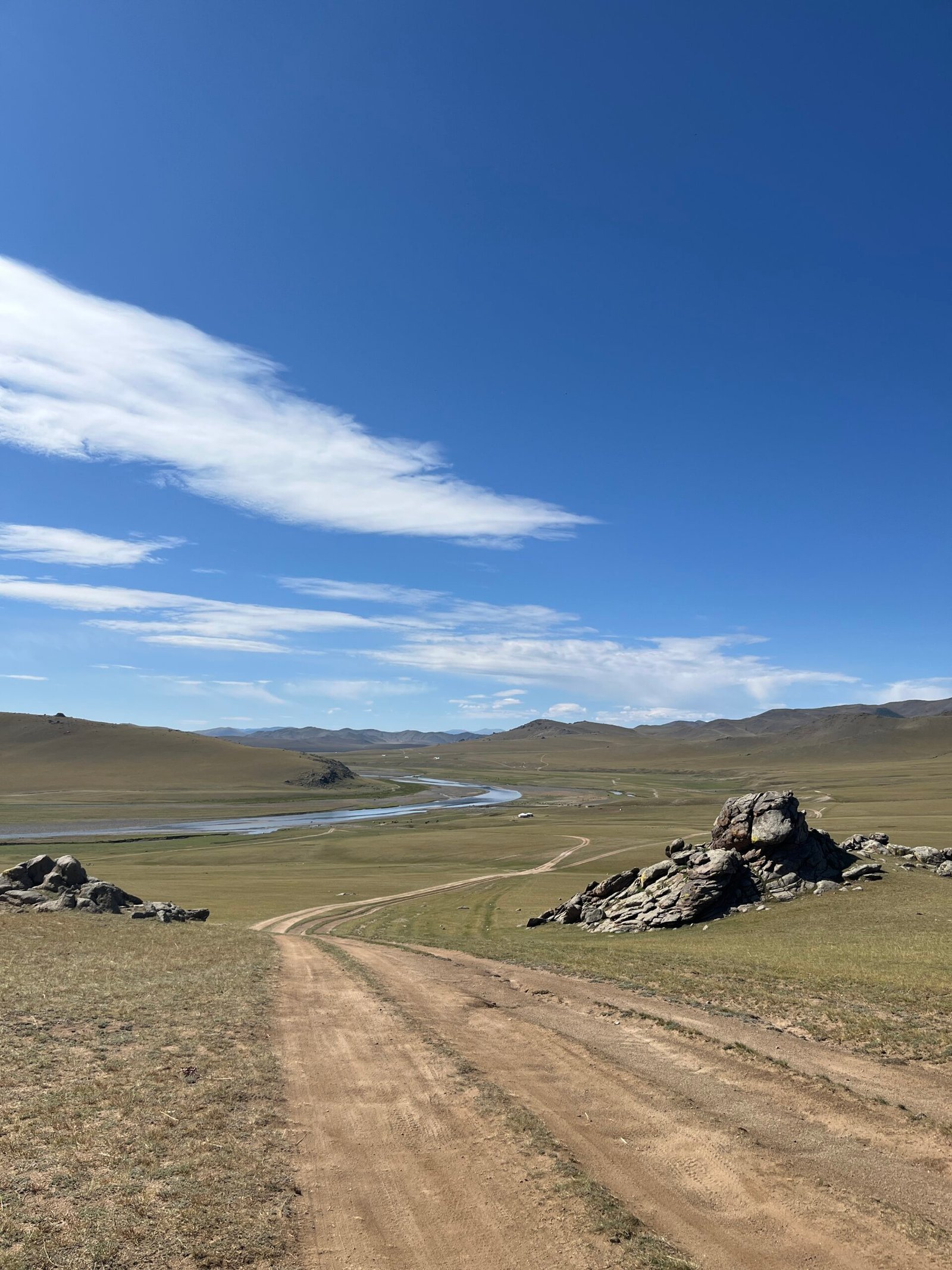 Central Mongolia steppe landscape rocky outcrop
