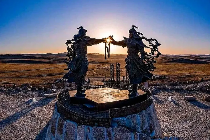 Tengeriin Andgai monument on the steppe in Khentii Province, Mongolia